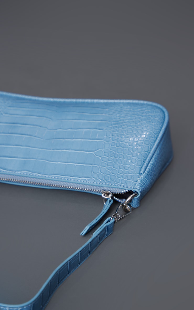 Steel Blue Croc Effect Shoulder Bag