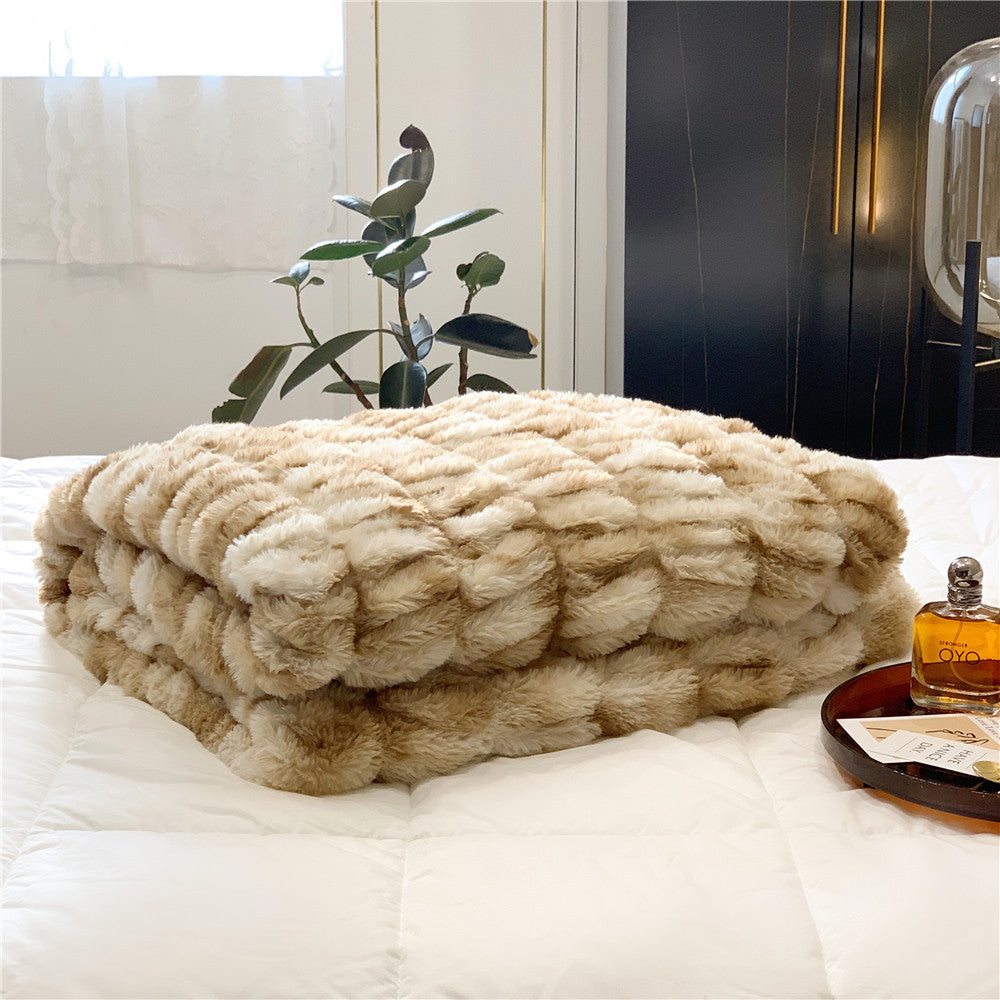 Plaid/ Couverture de lit de luxe douce imitation peau de lapin à bulles