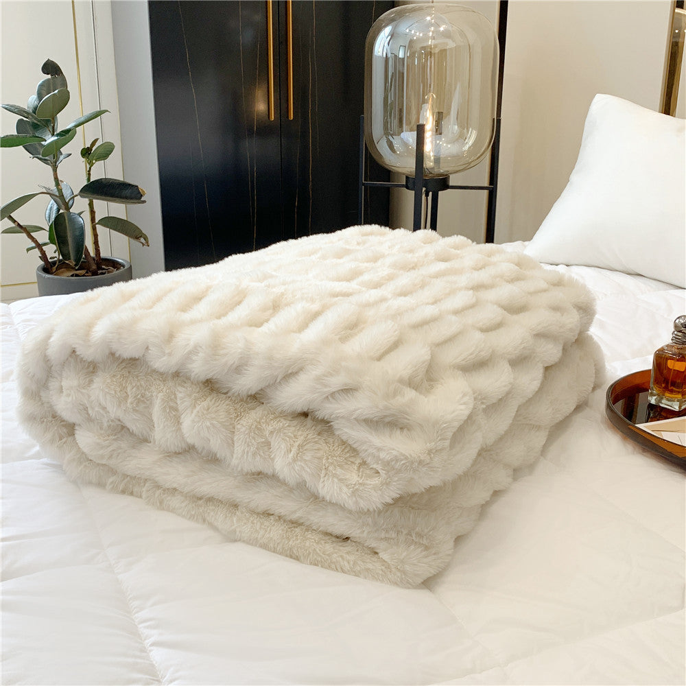 Plaid/ Couverture de lit de luxe douce imitation peau de lapin à bulles