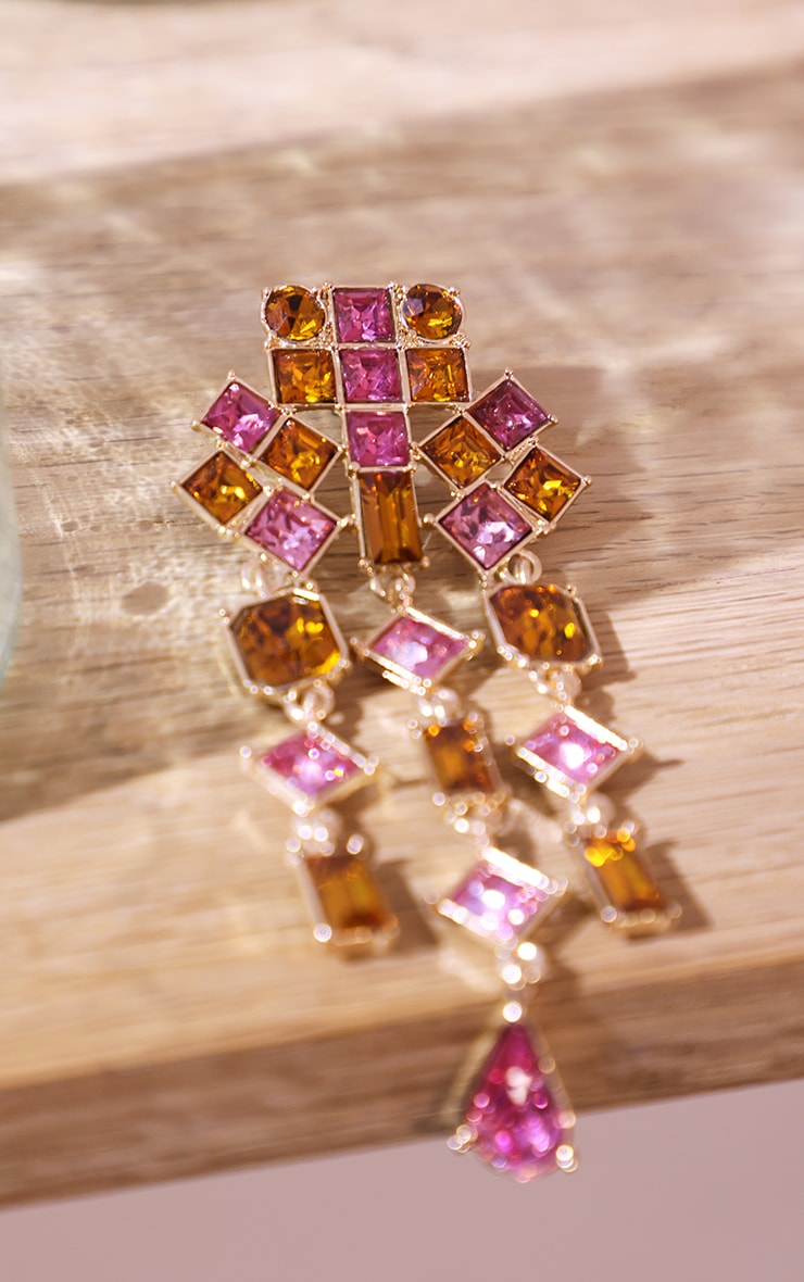 XXL earrings with fancy square pink stones NEW MONEY